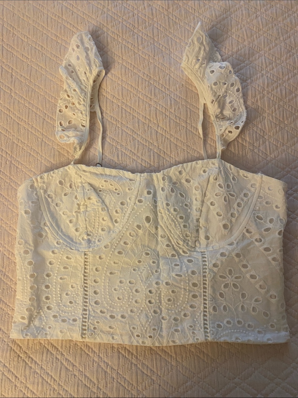 White eyelet tank with flutter sleeves